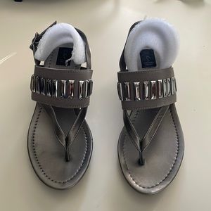Simply Vera Wang wedges, gun metal color, 2.5” heel, rhinestones,size 7